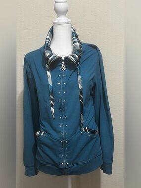 Christine Alexander Full Zip Jacket with Plaid Trim and Charm Zip, SZ -XL